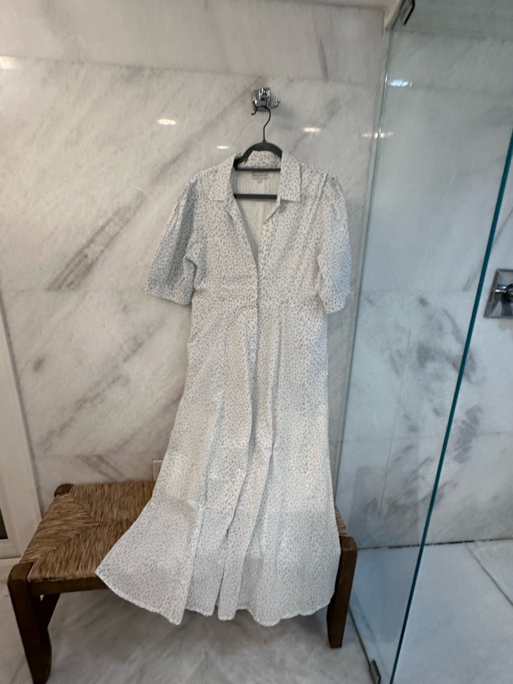 Light Blue Printed Maxi Shirt Dress